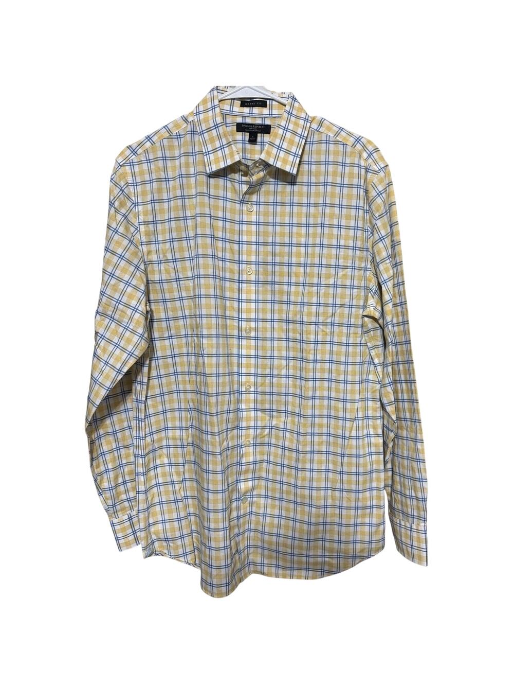 Banana‎ Republic Button-Down Shirt Yellow Plaid Grant Fit sz L Cotton